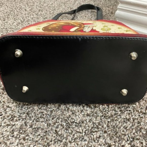 RED Bucket SANTA CLAUS (Father Christmas) BUCKET PURSE * Sequins & Bugle Beads - Picture 5 of 9